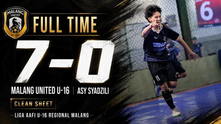 Pemain Malang United U-16 merayakan kemenangan 7–0 atas Asy Syadzili dalam Liga AAFI Regional Malang.